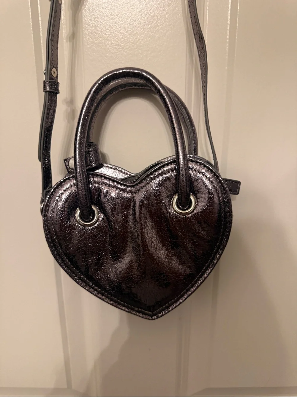 Zara Metallic Heart Mini Bag in Shimmery Dark Purple